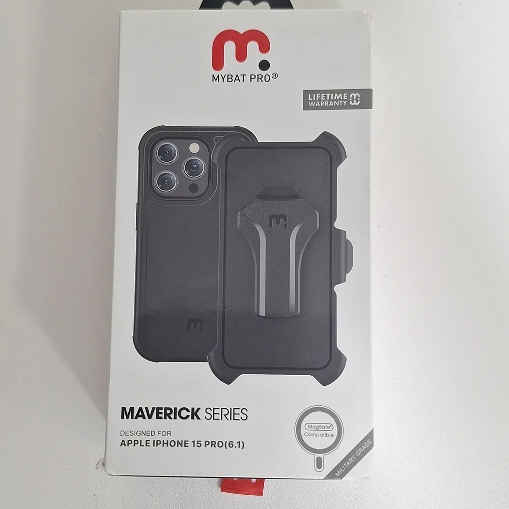 Mybat Pro Maverick Series Black iPhone15Pro Case with Belt Clip Holster